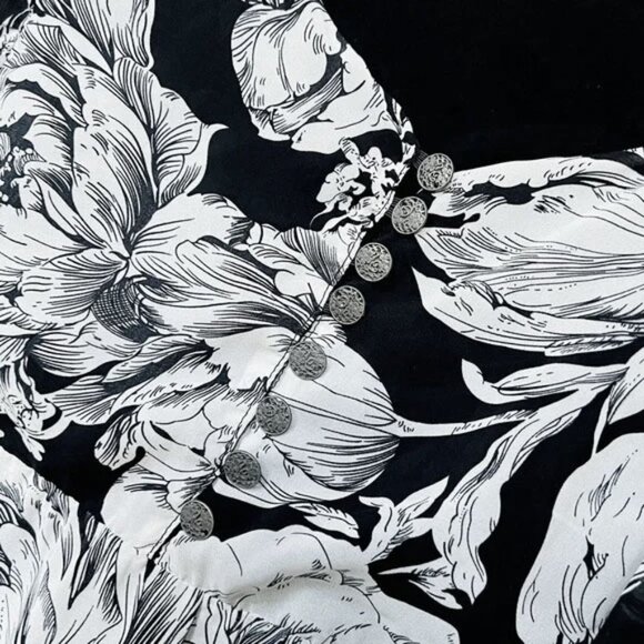 MINKPINK Women's Black Floral V Neck Flutter Kimono Ruffle Sleeves Mini Dress 10 - Picture 3 of 14